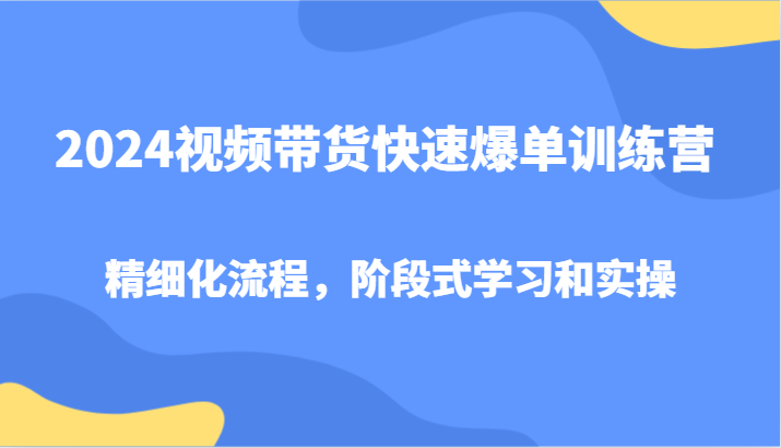 2024视频带货快速爆单训练营，精细化流程，阶段式学习和实操-天娱网创