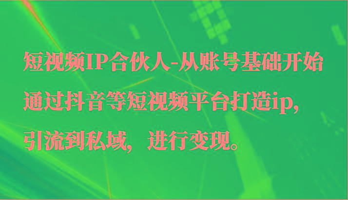 短视频IP合伙人-从账号基础开始通过抖音等短视频平台打造ip，引流到私域，进行变现。-天娱网创