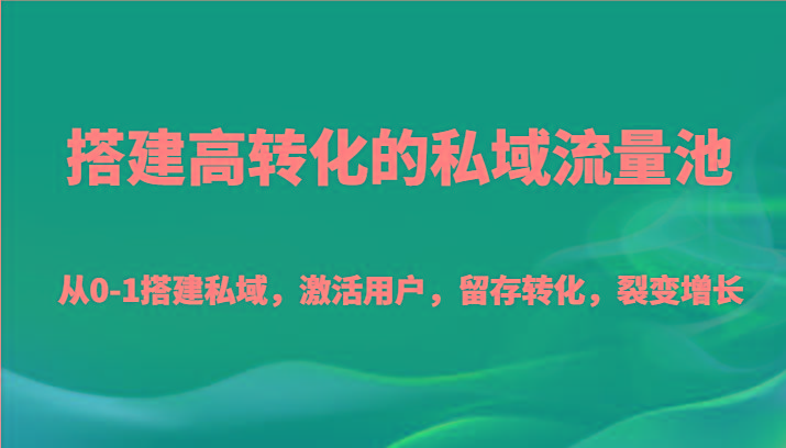 搭建高转化的私域流量池 从0-1搭建私域，激活用户，留存转化，裂变增长(20节课)-天娱网创