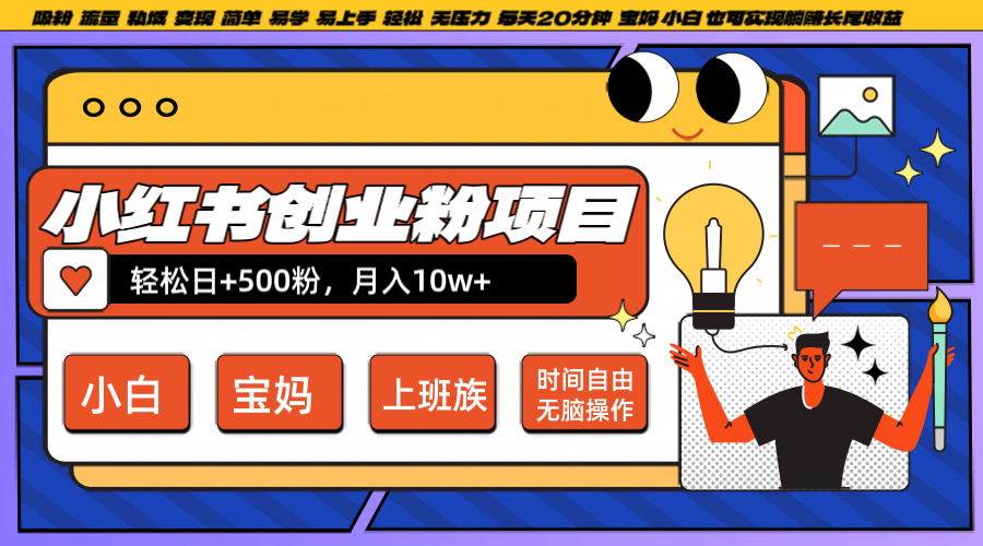 小红书创业粉日+500，月入10W+，无脑操作，每天20分钟-天娱网创