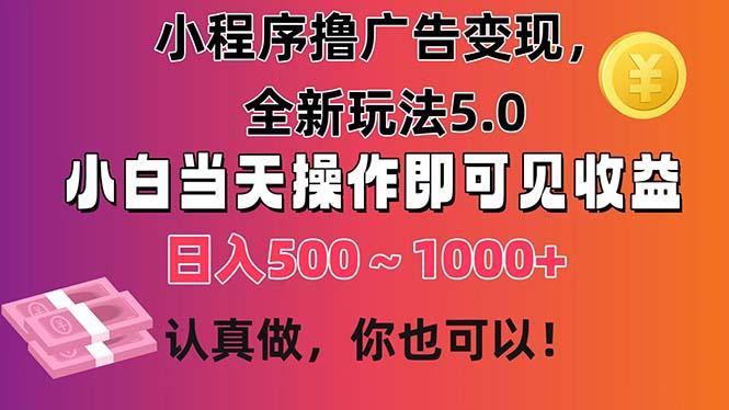 小程序撸广告变现，全新玩法5.0，小白当天操作即可上手，日收益 500~1000+-天娱网创
