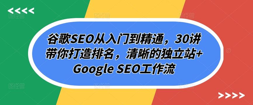 谷歌SEO从入门到精通，30讲带你打造排名，清晰的独立站+Google SEO工作流-天娱网创