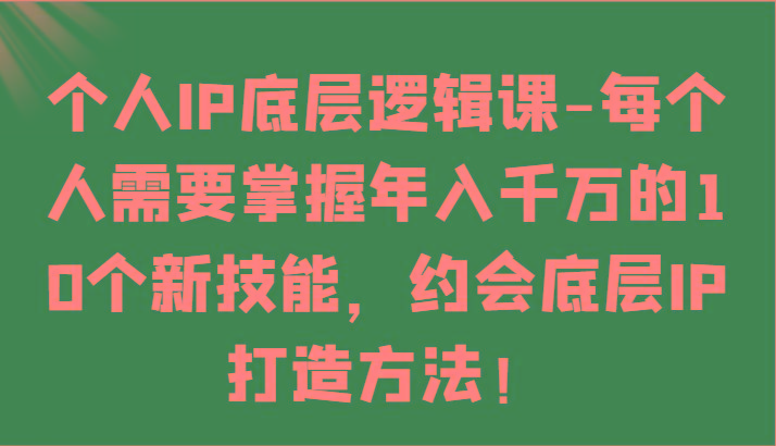 个人IP底层逻辑-掌握年入千万的10个新技能，约会底层IP的打造方法！-天娱网创