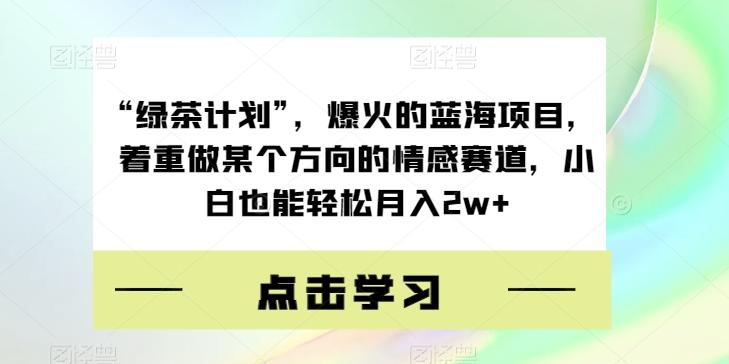 “绿茶计划”，爆火的蓝海项目，着重做某个方向的情感赛道，小白也能轻松月入2w+【揭秘】-天娱网创