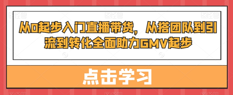 从0起步入门直播带货，​从搭团队到引流到转化全面助力GMV起步-天娱网创