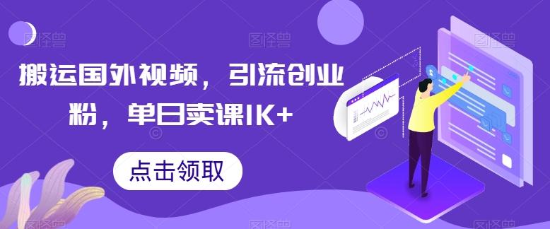搬运国外视频，引流创业粉，单日卖课1K+【揭秘】-天娱网创