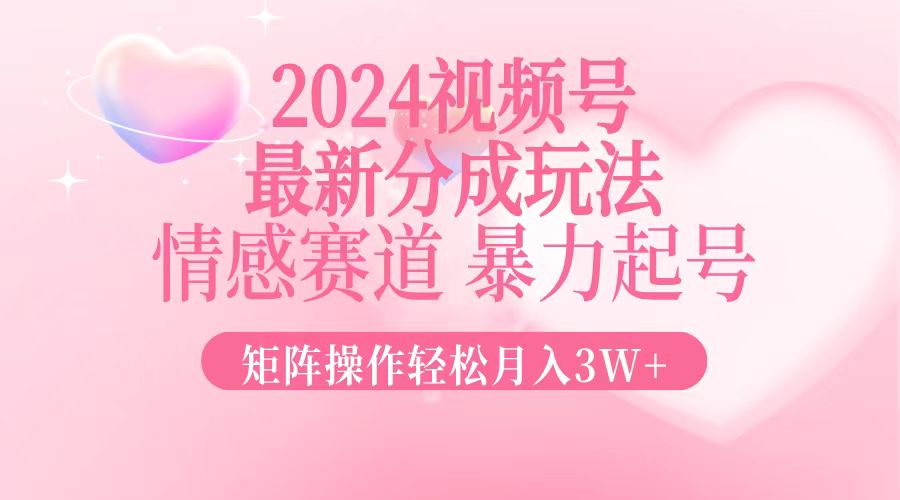 2024最新视频号分成玩法，情感赛道，暴力起号，矩阵操作轻松月入3W+-天娱网创