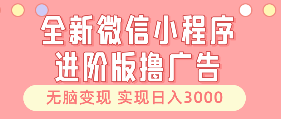 全新微信小程序进阶版撸广告 无脑变现睡后也有收入 日入3000＋-天娱网创