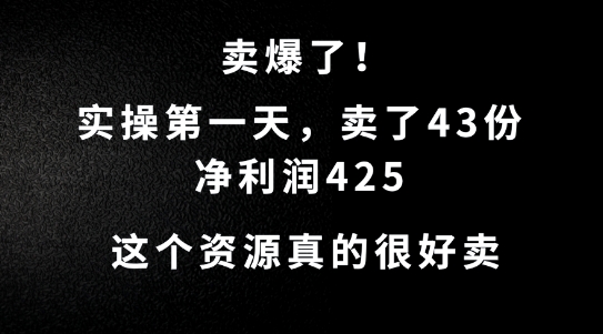 这个资源，需求很大，实操第一天卖了43份，净利润425【揭秘】-天娱网创