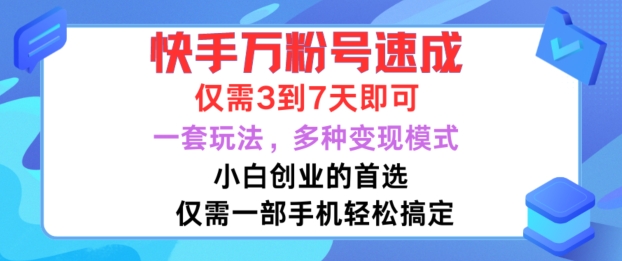快手万粉号速成，仅需3到七天，小白创业的首选，一套玩法，多种变现模式【揭秘】-天娱网创