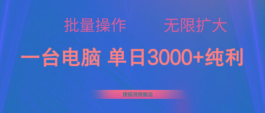 搜狐视频搬运，一台电脑单日3000+，批量操作，可无限扩大-天娱网创