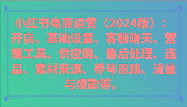 小红书电商运营(2024版)：开店、设置、供应链、选品、素材、养号、流量与爆款等-天娱网创