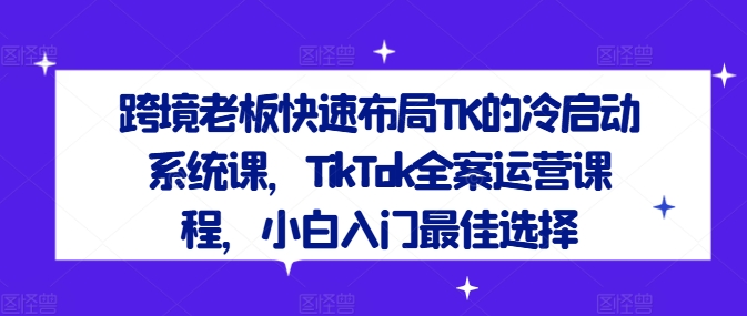 跨境老板快速布局TK的冷启动系统课，TikTok全案运营课程，小白入门最佳选择-天娱网创