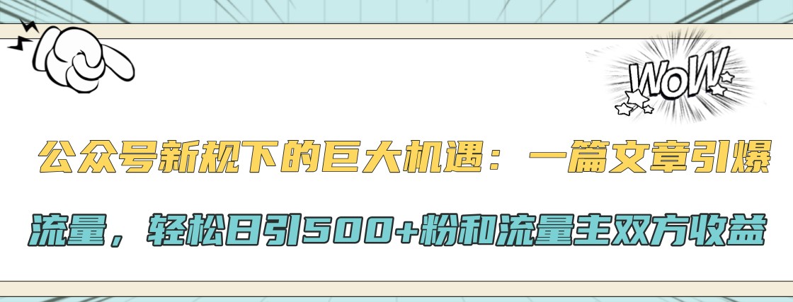 公众号新规下的巨大机遇：一篇文章引爆流量，轻松日引500+粉和流量主双方收益-天娱网创