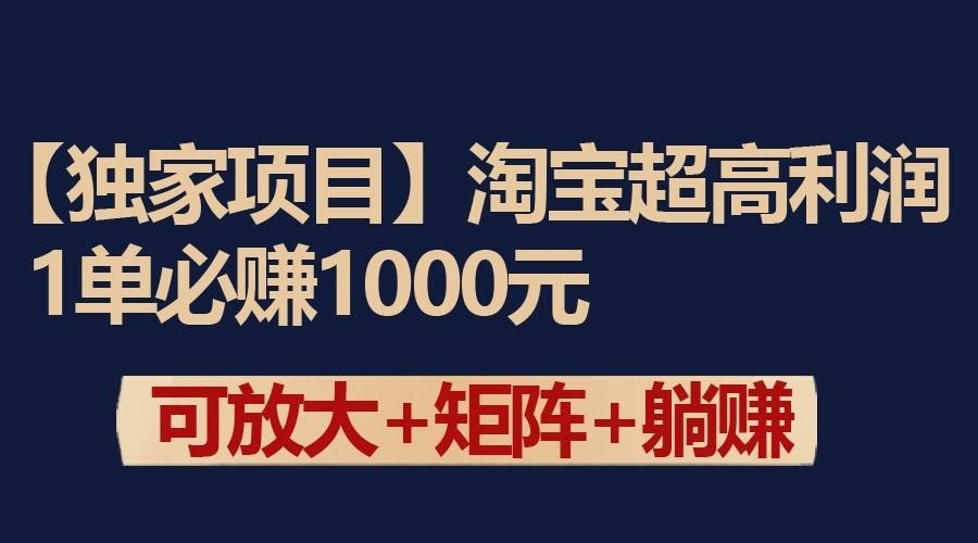 独家淘宝超高利润项目:1单必赚1000元,可放大可矩阵操作-天娱网创