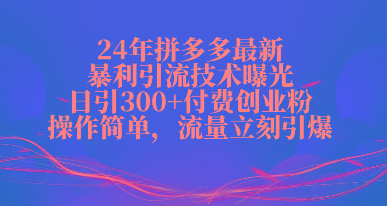 24年拼多多最新暴利引流技术曝光，日引300+付费创业粉，操作简单，流量…-天娱网创