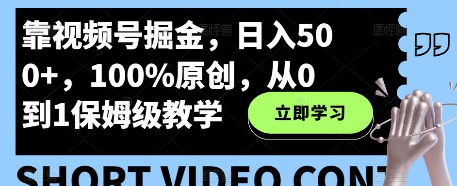 靠视频号掘金，日入500+，100%原创，从0到1保姆级教学-天娱网创