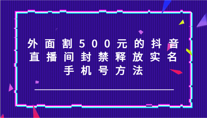 外面割500元的抖音直播间封禁释放实名/手机号方法！-天娱网创