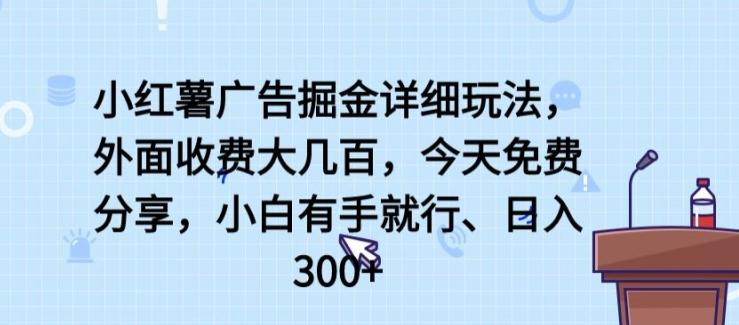 小红薯广告掘金详细玩法，外面收费大几百，小白有手就行，日入300+【揭秘】-天娱网创
