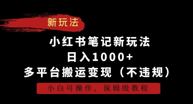 小红书笔记新玩法，日入1000+，多平台搬运变现(不违规)，小白可操作，保姆级教程【揭秘】-天娱网创