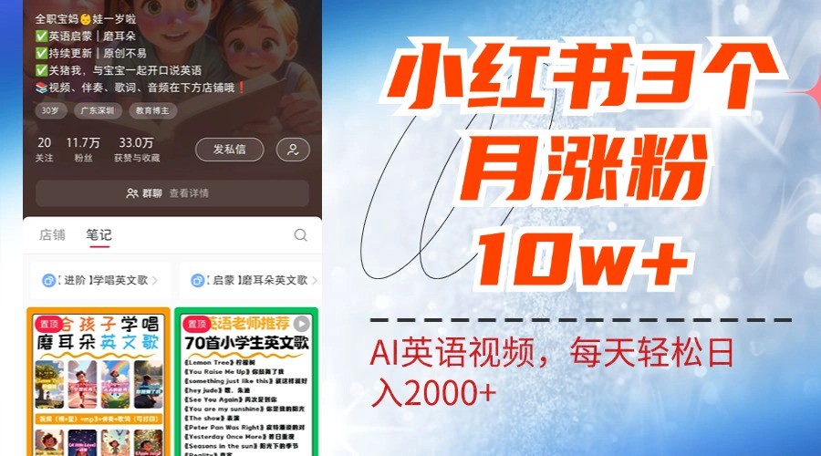 小红书三个月涨粉10W，AI英语视频0成本制作，每天轻松日入2000+-天娱网创