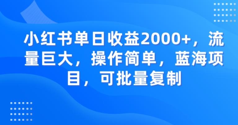 小红书单日收益2000+，流量巨大，操作简单，蓝海项目，可批量操作-天娱网创