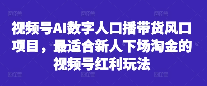 视频号AI数字人口播带货风口项目，最适合新人下场淘金的视频号红利玩法-天娱网创