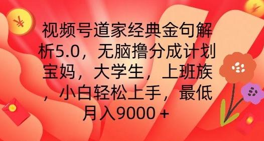 视频号道家经典金句解析5.0.无脑撸分成计划，小白轻松上手，最低月入9000+【揭秘】-天娱网创