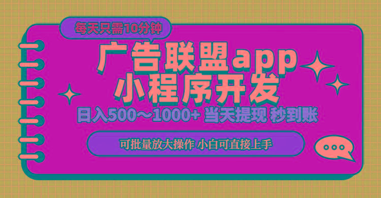 小程序开发 广告赚钱 日入500~1000+ 小白轻松上手！-天娱网创
