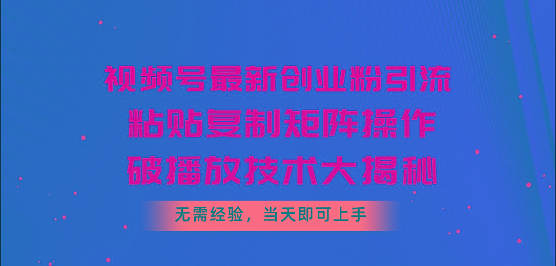 视频号最新创业粉引流，粘贴复制矩阵操作，破播放技术大揭秘，无需经验…-天娱网创