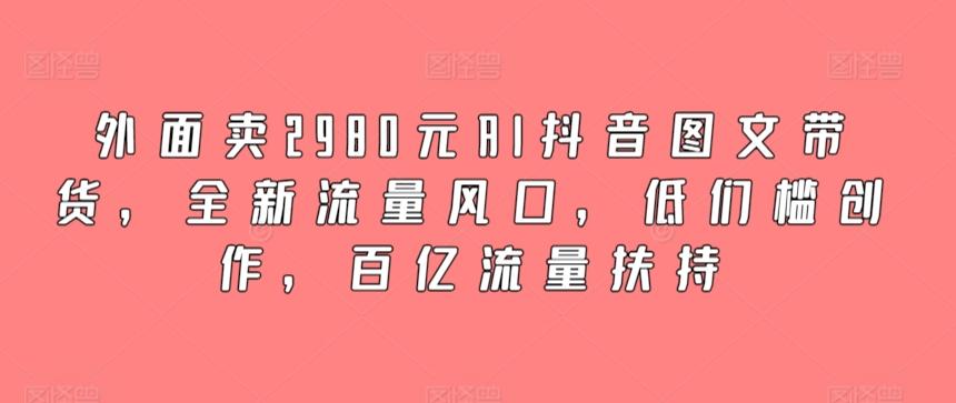 外面卖2980元AI抖音图文带货，全新流量风口，低们槛创作，百亿流量扶持-天娱网创