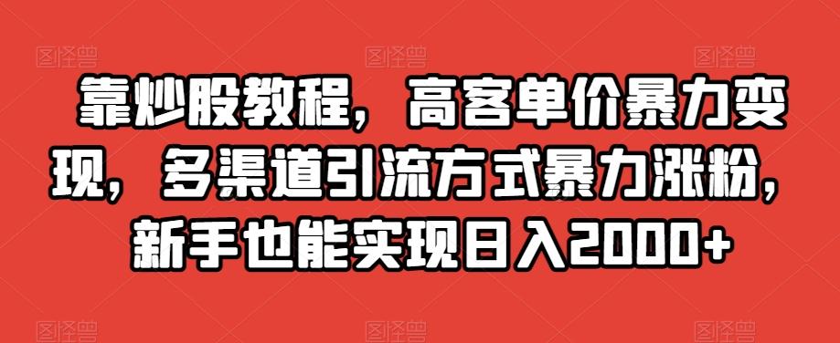 靠炒股教程，高客单价暴力变现，多渠道引流方式暴力涨粉，新手也能实现日入2000+【揭秘】-天娱网创