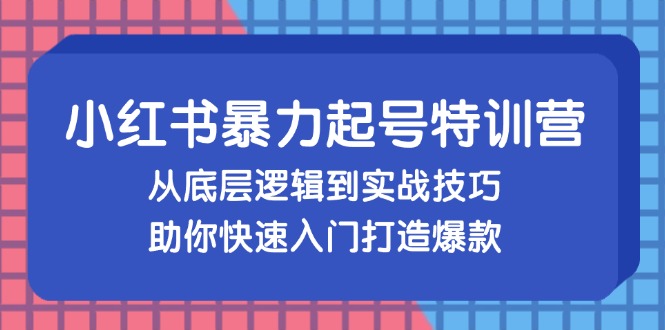 小红书暴力起号训练营，从底层逻辑到实战技巧，助你快速入门打造爆款-天娱网创