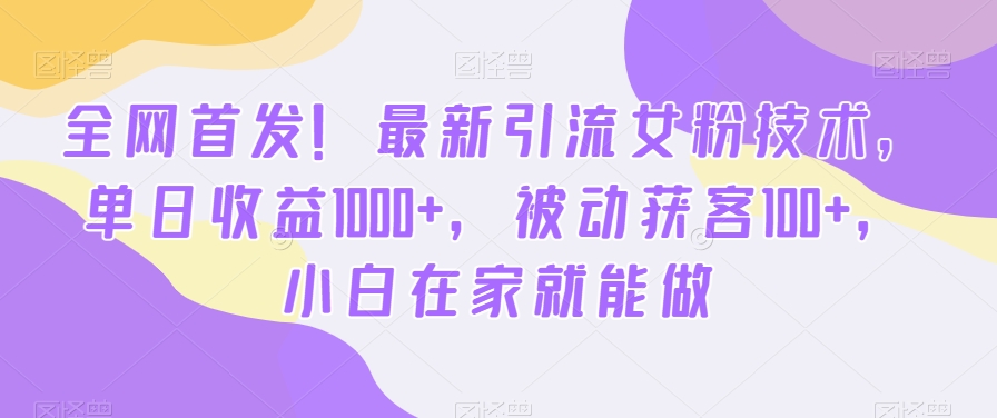 全网首发！最新引流女粉技术，单日收益1000+，被动获客100+，小白在家就能做【揭秘】-天娱网创