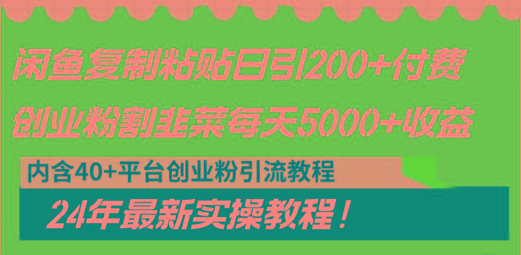 闲鱼复制粘贴日引200+付费创业粉，割韭菜日稳定5000+收益，24年最新教程！-天娱网创
