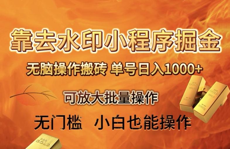 靠去水印小程序无脑操作搬砖，单号日入1000+保姆级教程可放大批量操作【揭秘】-天娱网创