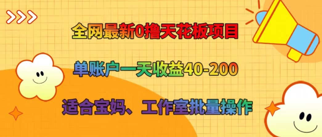 全网最新0撸天花板项目 单账户一天收益40-200 适合宝妈、工作室批量操作-天娱网创