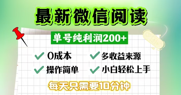 微信阅读最新玩法，每天十分钟，单号一天200+，简单0零成本，当日提现-天娱网创
