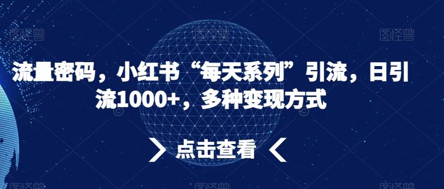 流量密码,小红书“每天系列”引流,日引流1000+,多种变现方式【揭秘】