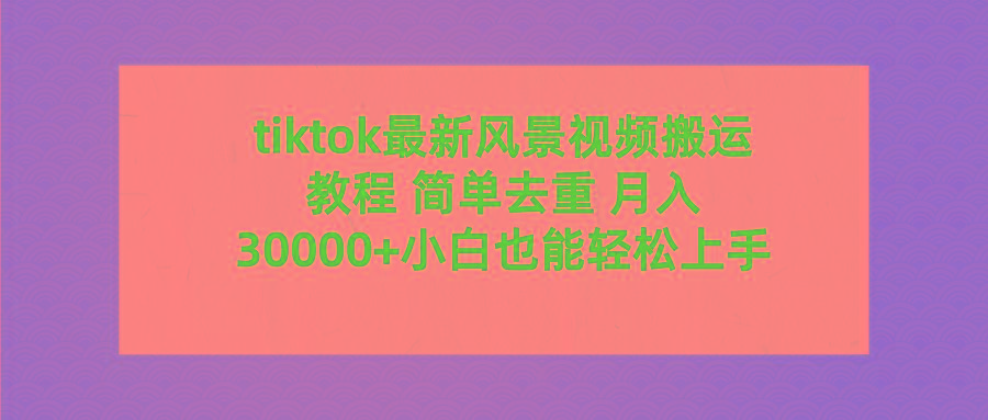 (9804期)tiktok最新风景视频搬运教程 简单去重 月入30000+附全套工具-天娱网创
