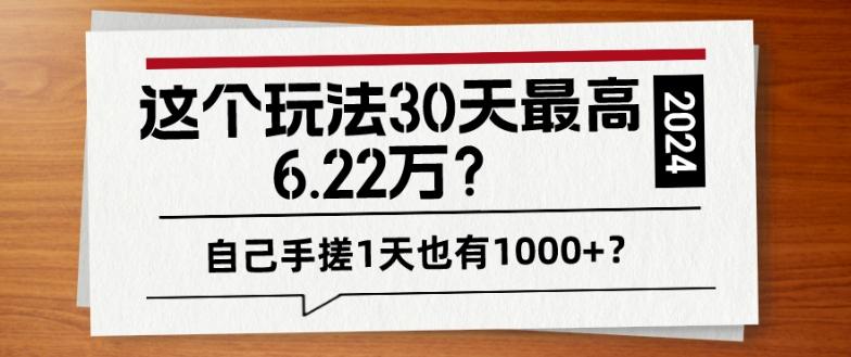 这个玩法30天最高6.22万？自己手搓1天也有1000+？-天娱网创