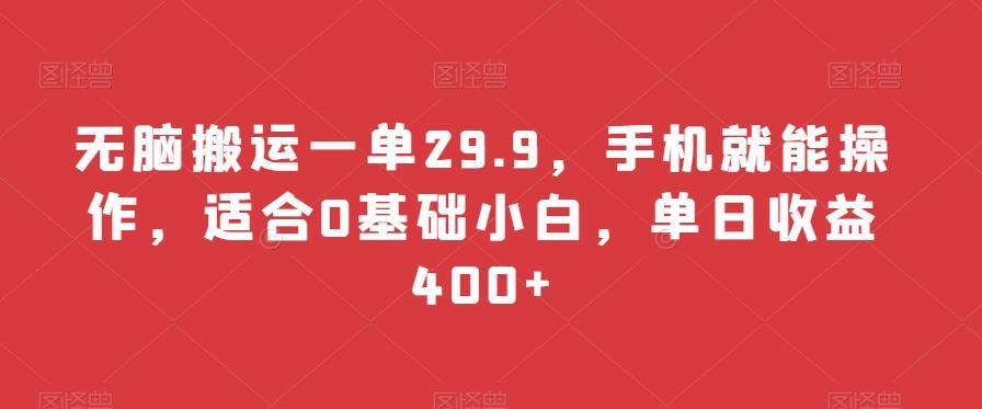 无脑搬运一单29.9，手机就能操作，适合0基础小白，单日收益400+-天娱网创