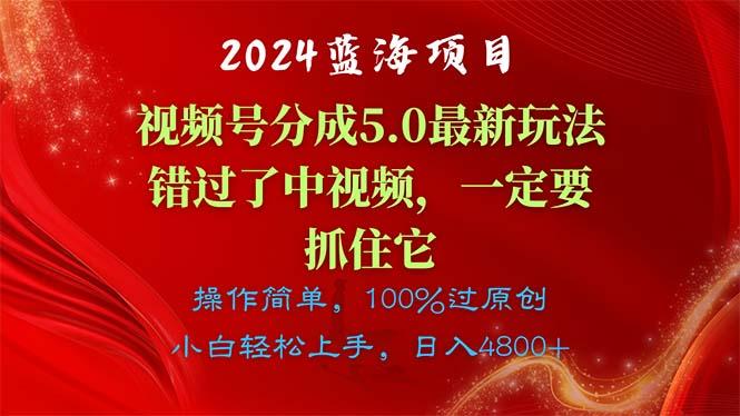 2024蓝海项目，视频号分成计划5.0最新玩法，错过了中视频，一定要抓住…-天娱网创