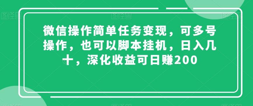 微信操作简单任务变现，可多号操作，也可以脚本挂机，日入几十，深化收益可日赚200【揭秘】-天娱网创