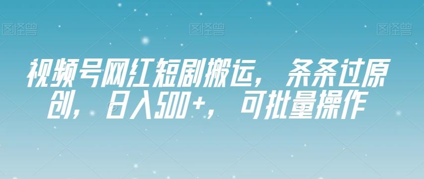 视频号网红短剧搬运，条条过原创，日入500+，可批量操作【揭秘】-天娱网创