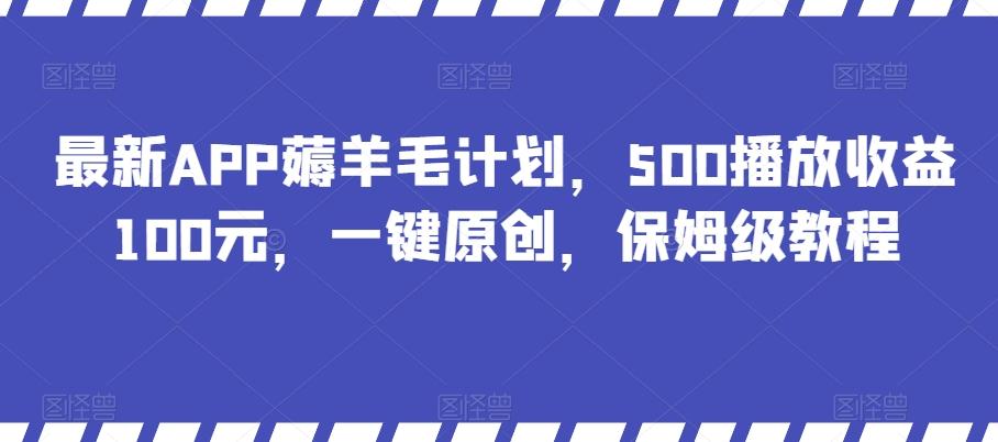 最新APP薅羊毛计划，500播放收益100元，一键原创，保姆级教程-天娱网创