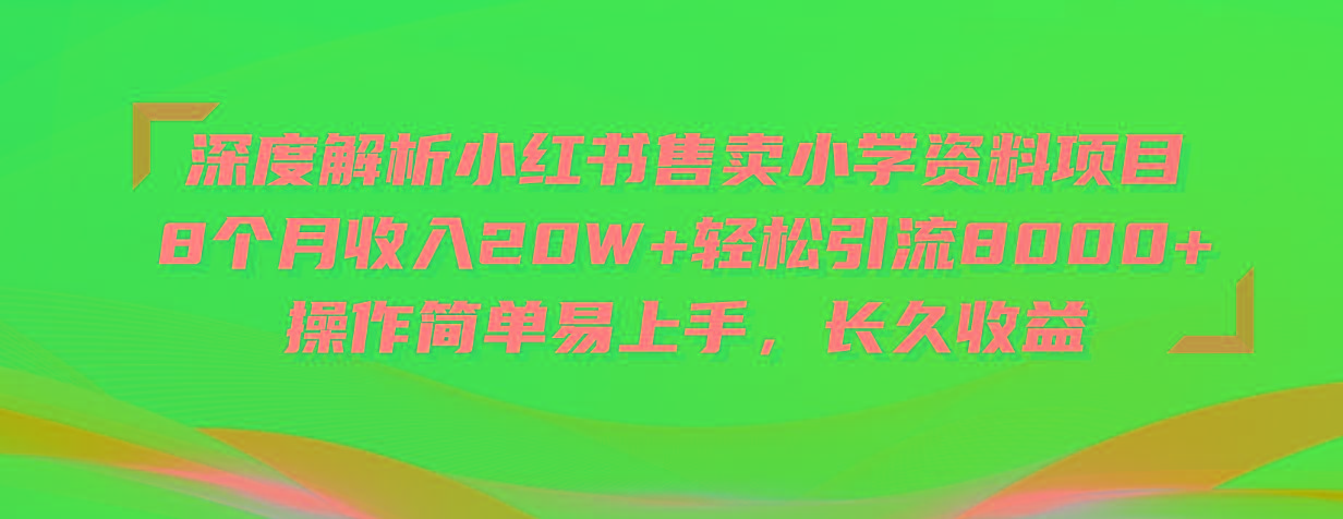 深度解析小红书售卖小学资料项目 8个月收入20W+轻松引流8000+操作简单…-天娱网创