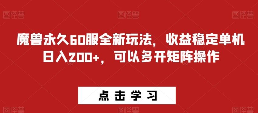 魔兽永久60服全新玩法，收益稳定单机日入200+，可以多开矩阵操作-天娱网创