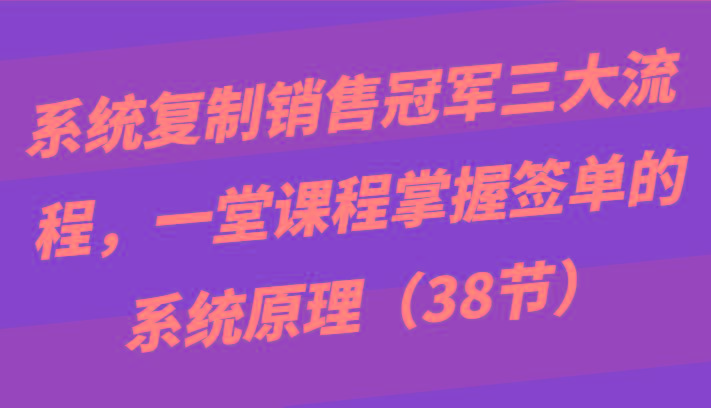系统复制销售冠军三大流程，一堂课程掌握签单的系统原理(38节)-天娱网创