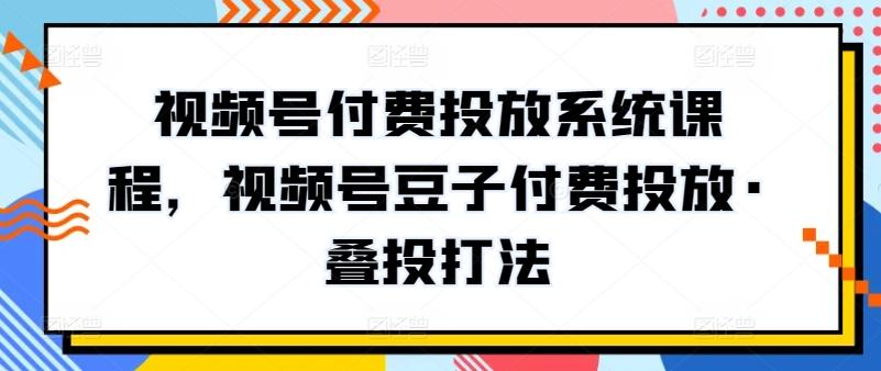 视频号付费投放系统课程，视频号豆子付费投放·叠投打法-天娱网创